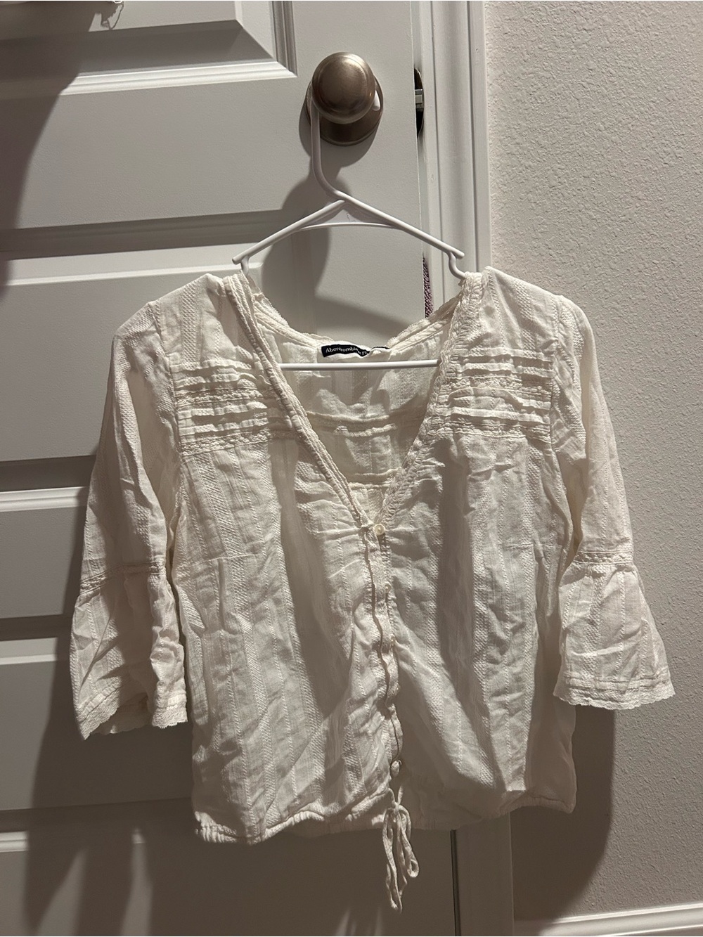 Abercrombie & Fitch Cream Button-Front Peasant Blouse with Drawstring